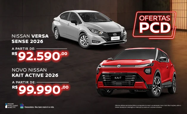 1.6 Sense CVT 2026 - Ofertas PCD Nissan | Kait Active 2026 e Versa Sense 2026 com condições especiais