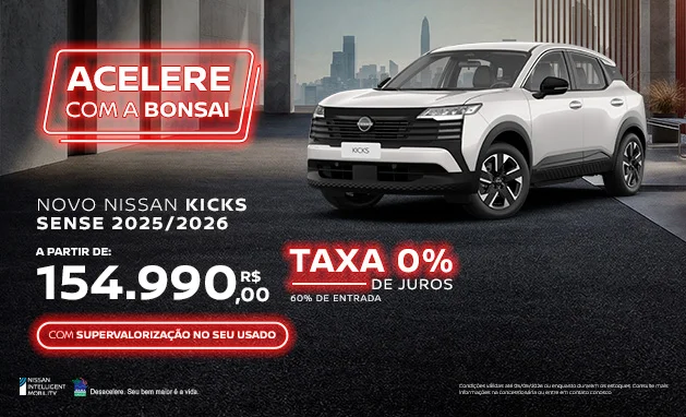 Sense 2026 - Novo Nissan Kicks Sense com Taxa 0% e Bônus no Usado | Bonsai