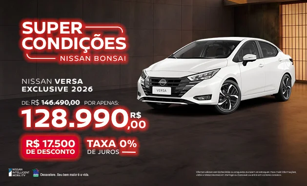 1.6 Exclusive CVT 2026 - Novo Nissan Versa Exclusive 2026 com R$ 17.500 de Desconto e Taxa 0%