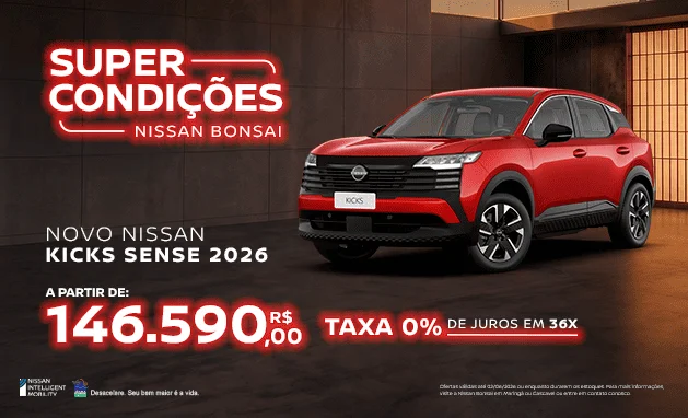 Sense 2026 - Novo Nissan Kicks Sense 2026 com Taxa 0% | SUV Nissan em Oferta