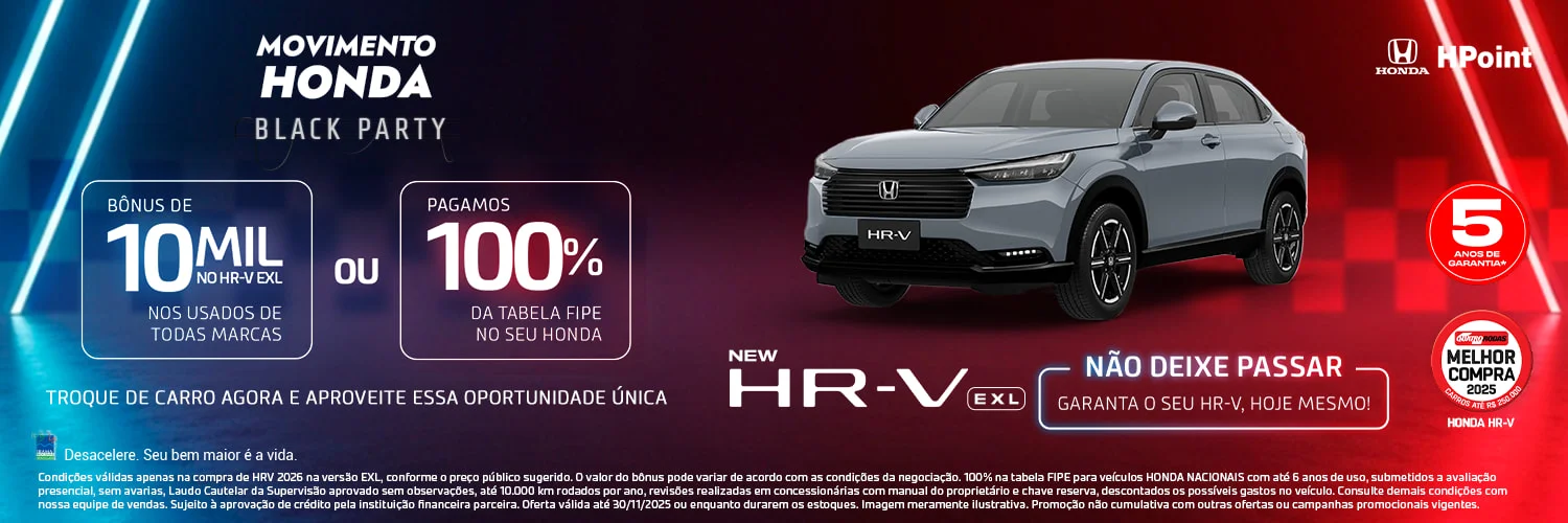 HR-V EX e EXL com 100% da FIPE