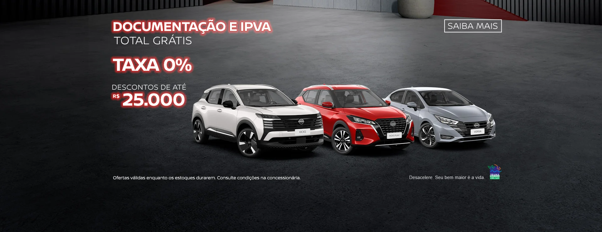 Só na Comeri Nissan você tem Documentação e IPVA Grátis