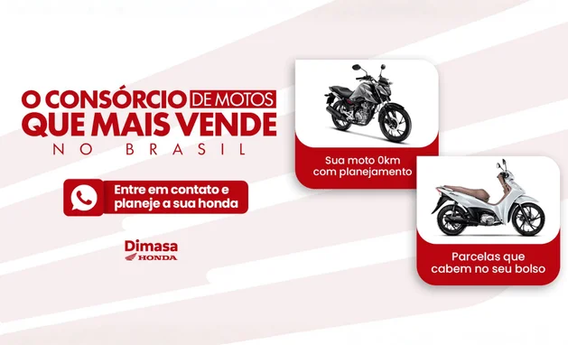 Quer conquistar sua moto Honda com mais planejamento?
Na Dimasa Honda, o Consórcio Honda é a escolha certa para quem quer organizar a compra da próxima moto com parcelas acessíveis.
É mais tranquilidade, mais controle e um jeito inteligente de conquistar 