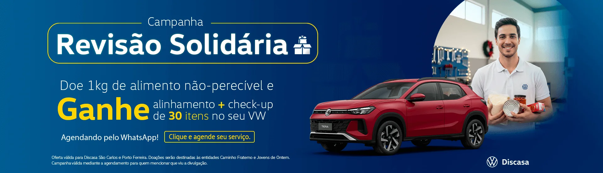 Doe 1kg de alimento não perecível e garanta alinhamentos e mais beneficios na Discasa!