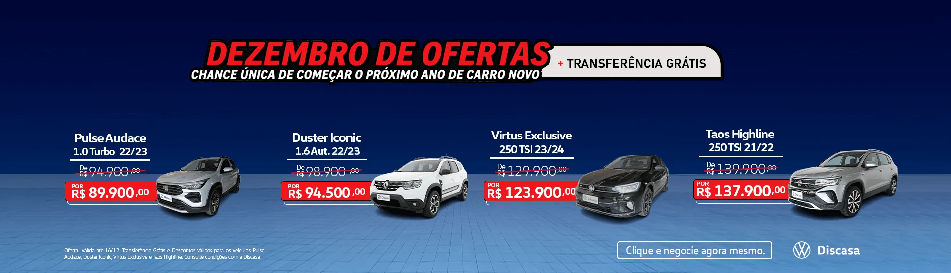 Condições imperdíveis em Seminovos na Discasa em Dezembro! Carros com transferência grátis e descontos.