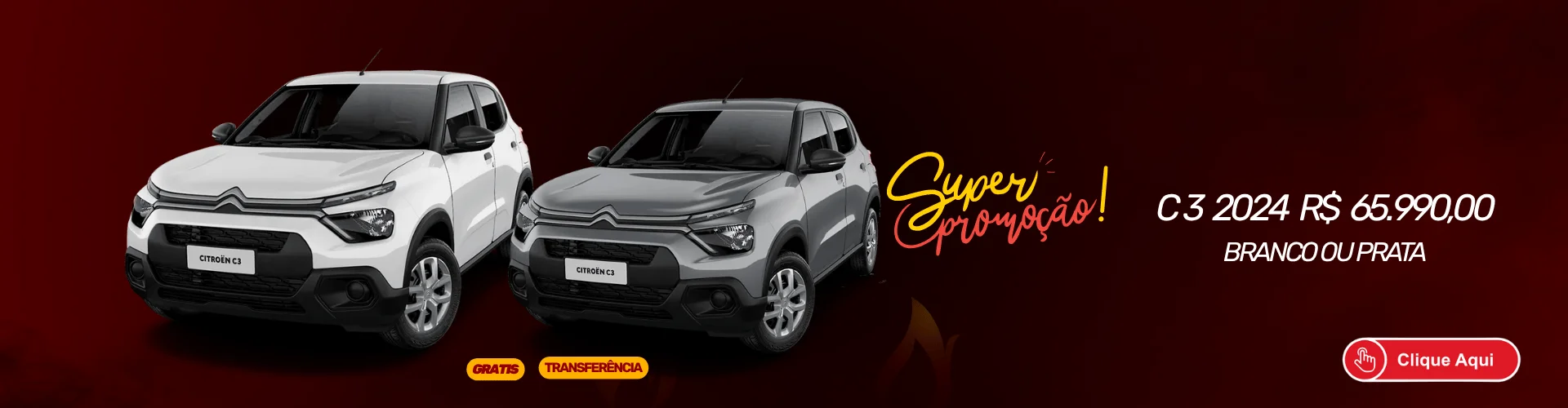 C3 2024 nas cores branco ou prata por apenas R$ 65.990 com transferência GRÁTIS!