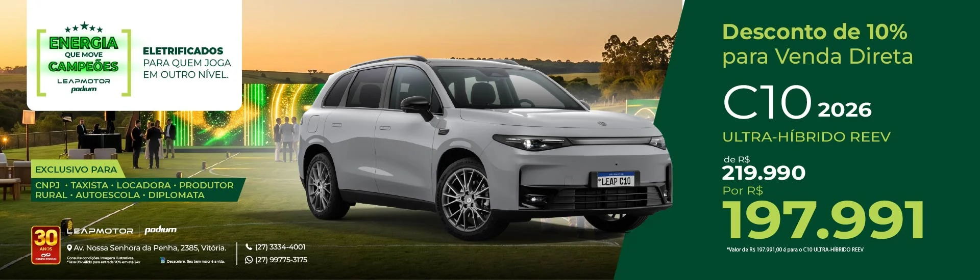 Carro C10 Ultra híbrido REEV Leapmotor Podium Espirito Santo