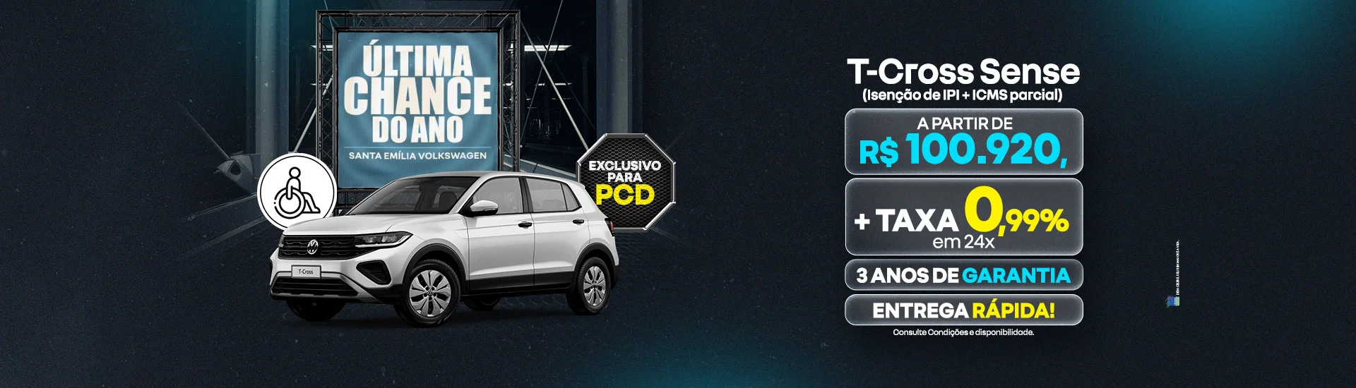 T-Cross Sense PCD | Última Chance do Ano | Santa Emília Volkswagen