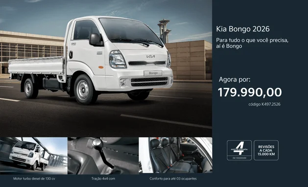 Bongo K.497 2026 - Bônus de R$5.000,00 para o Kia Bongo 4x4 2026 com ar cond.